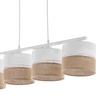 Suspension Blanc Marron 4 flammes Métal Tissu Jute...