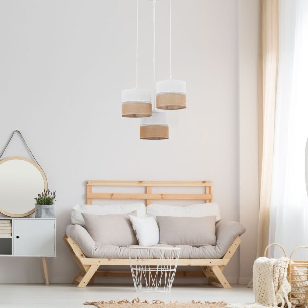 Suspension 3 flammes tissu jute Boho E27 Moderne