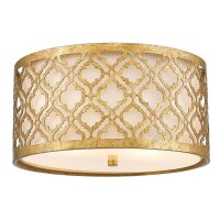 Plafonnier noble salon rond feuille dor lin