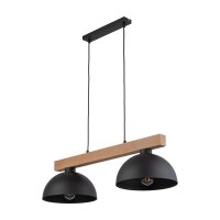 Suspension noir m&eacute;tal bois allong&eacute; E27...