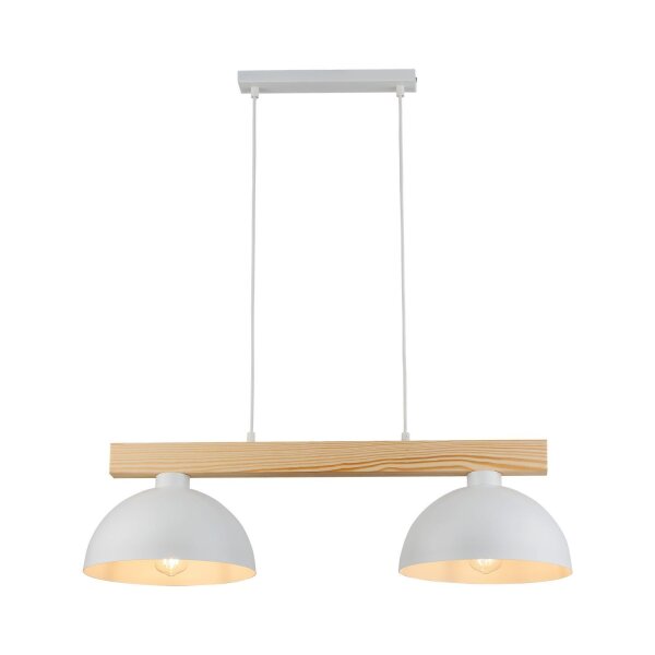 Suspension blanc métal bois allongé E27 Skandi
