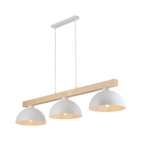 Suspension Blanc Métal Bois 3 flammes 118 cm de...
