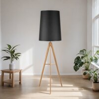 Skandinavische Stehlampe Dreibein 175 cm hoch Holz Stoff