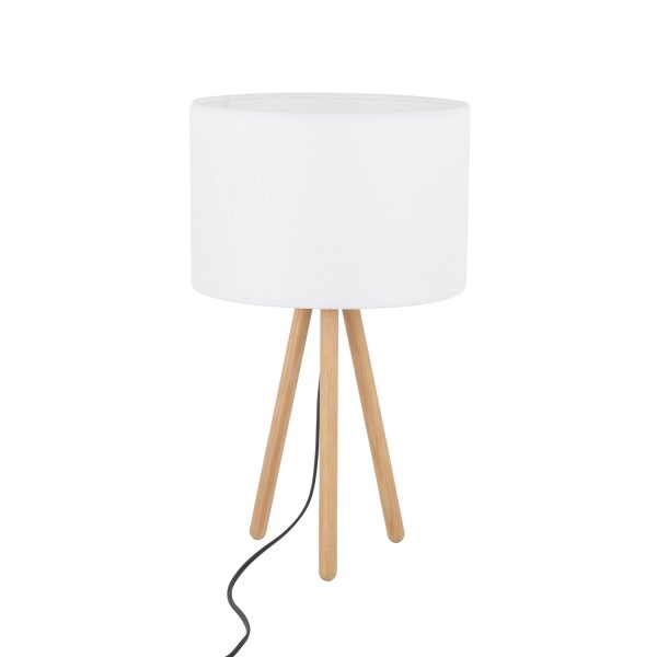 Lampe de table Blanc Naturel Trépied Bois Tissu 46 cm