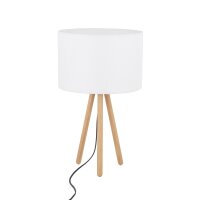 Lampe de table Blanc Naturel Trépied Bois Tissu 46 cm