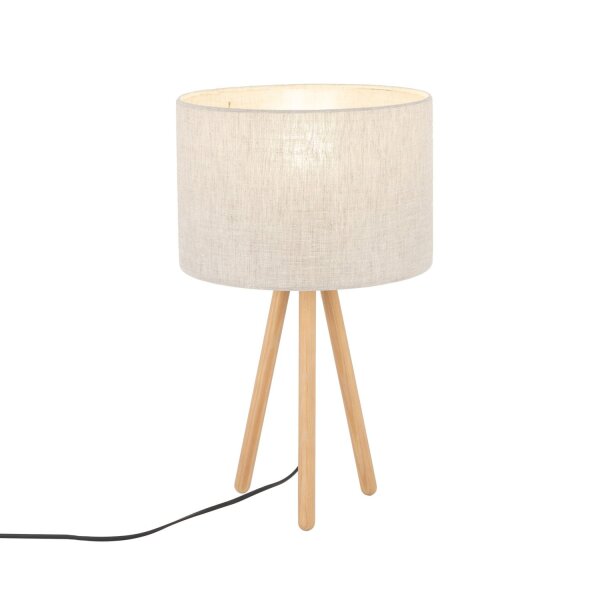 Lampe de table tripode bois tissu 46 cm Scandinave
