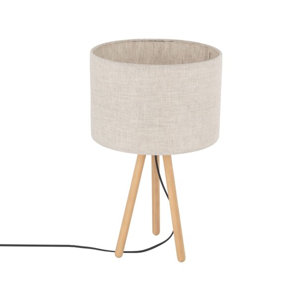Lampe de table tripode bois tissu 46 cm Scandinave