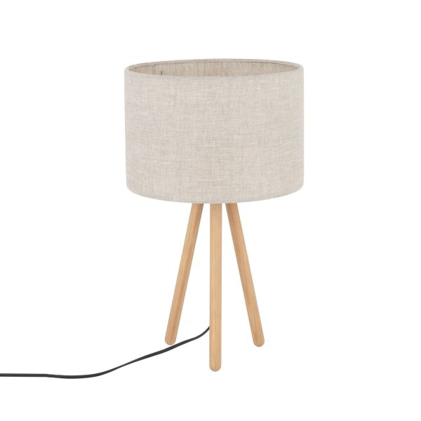 Lampe de table tripode bois tissu 46 cm Scandinave