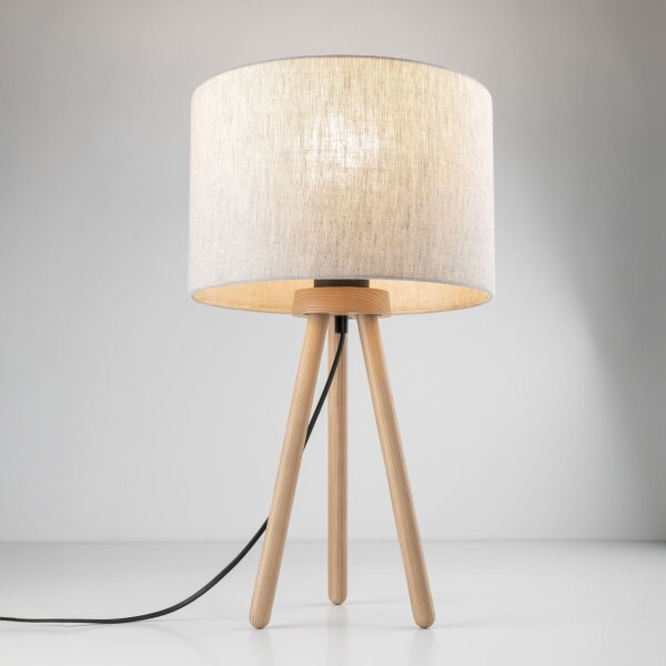 Lampe de table tripode bois tissu 46 cm Scandinave