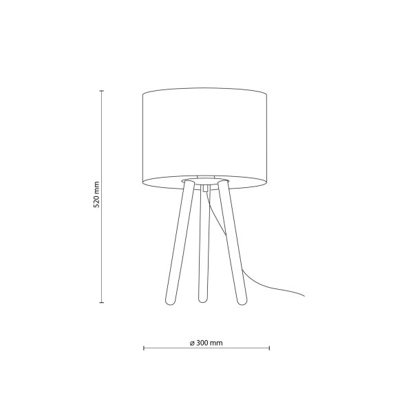 Lampe de table tripode bois tissu 46 cm Scandinave