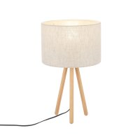 Lampe de table tripode bois tissu 46 cm Scandinave