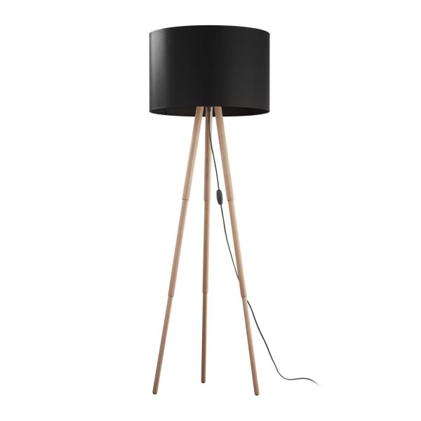 Lampadaire 146 cm bois tissu naturel noir tripode