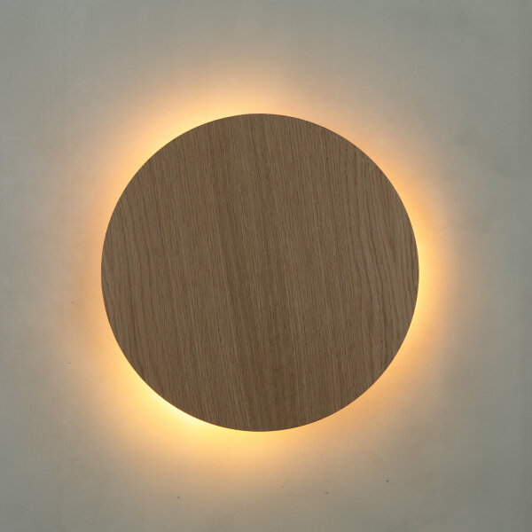 Applique en bois ronde Ø 30 cm plat lumière indirecte