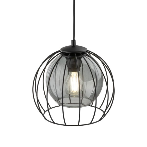 Suspension métal verre Ø 26 cm noir gris E27