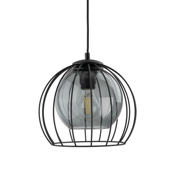 Suspension métal verre Ø 26 cm noir gris E27