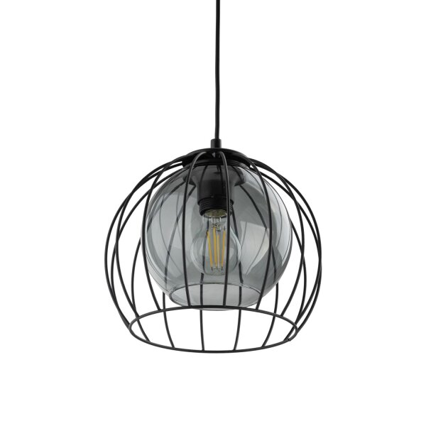 Suspension métal verre Ø 26 cm noir gris E27