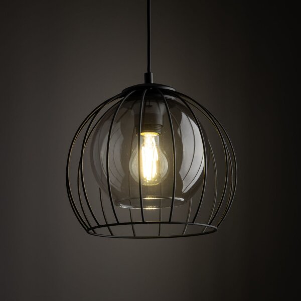 Suspension métal verre Ø 26 cm noir gris E27