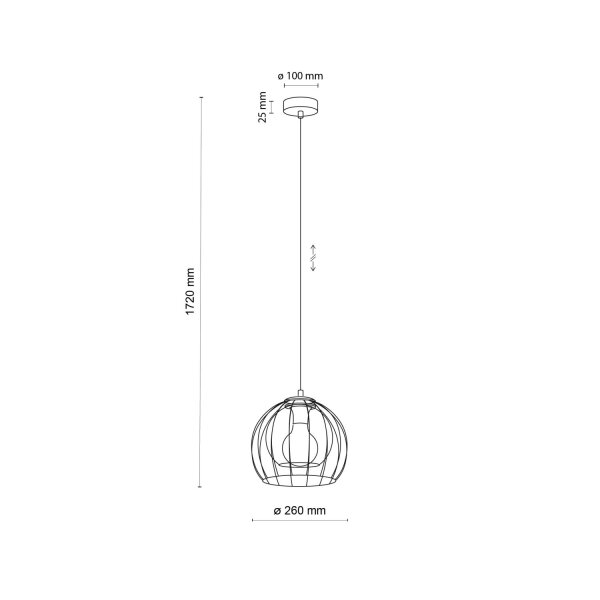 Suspension métal verre Ø 26 cm noir gris E27