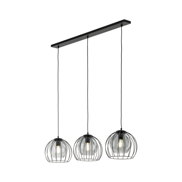 Lampe à suspendre métal verre 3 flammes noir gris E27
