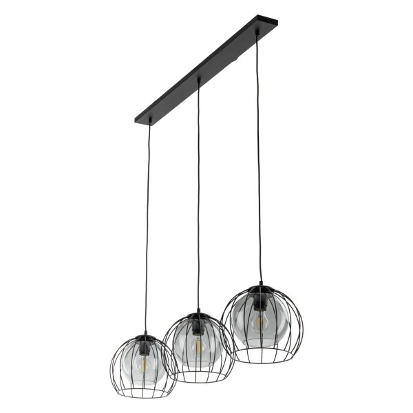 Lampe à suspendre métal verre 3 flammes noir gris E27