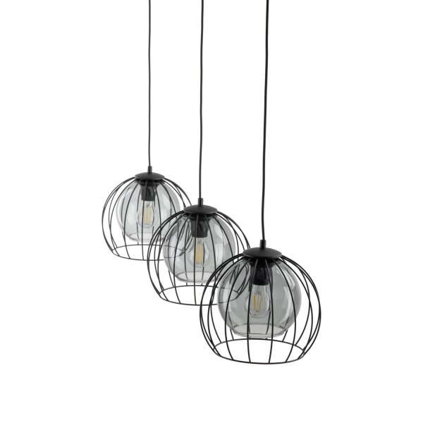 Lampe à suspendre métal verre 3 flammes noir gris E27