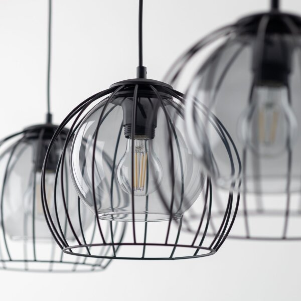 Lampe à suspendre métal verre 3 flammes noir gris E27