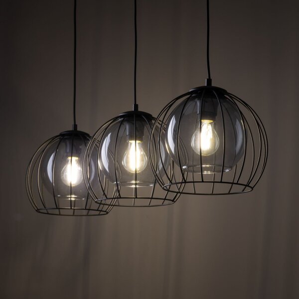 Lampe à suspendre métal verre 3 flammes noir gris E27
