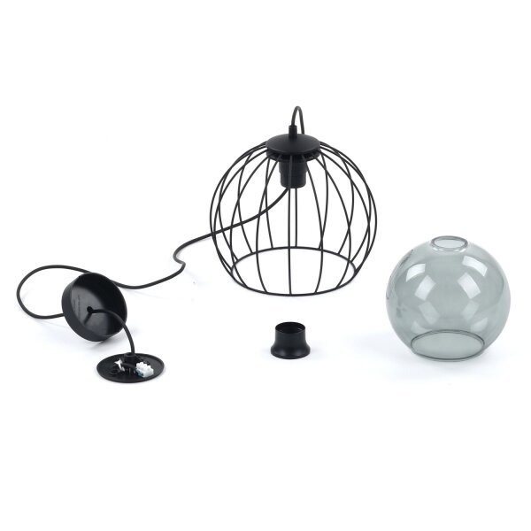 Lampe à suspendre métal verre 3 flammes noir gris E27