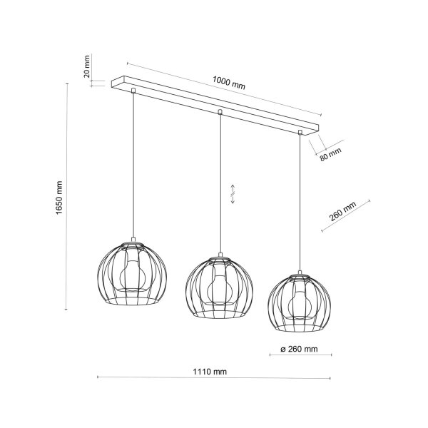 Lampe à suspendre métal verre 3 flammes noir gris E27