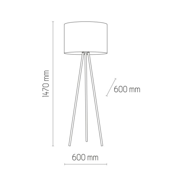 Lampadaire métal tissu 165 cm trépied noir blanc E27