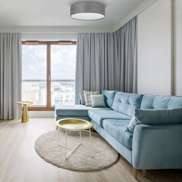 Plafonnier Gris rond plat Ø 60 cm Abat-jour en tissu Moderne