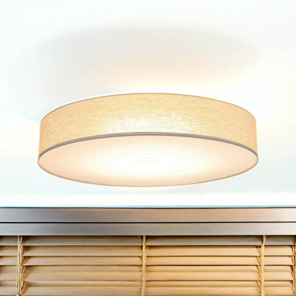 Grand plafonnier Tissu Lin Ø 78 cm rond Gris-Beige
