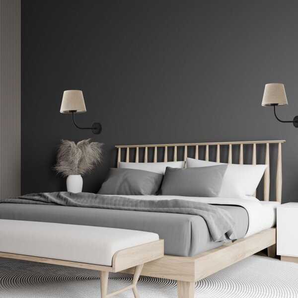 Applique murale tissu métal E27 noir nature chambre à coucher