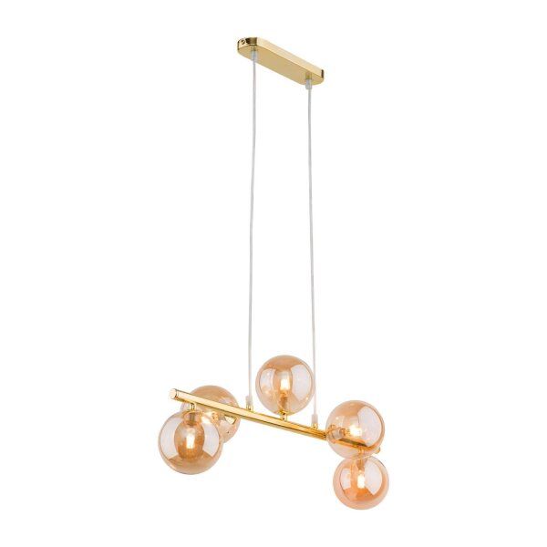 Suspension verre métal 63 cm de large 5 flammes