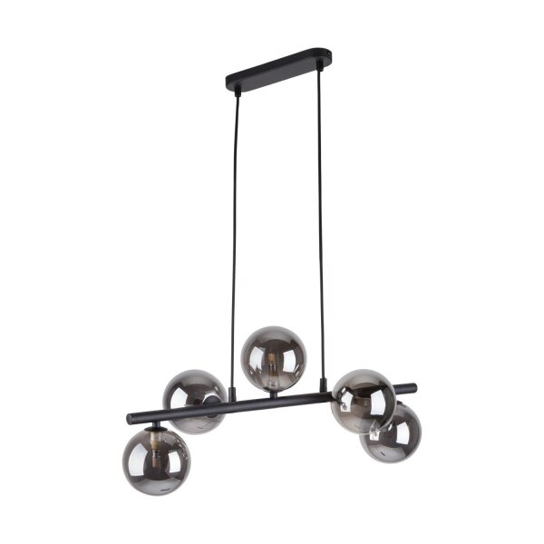 Suspension Gris Noir Métal Verre 5 flammes