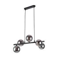 Suspension Gris Noir Métal Verre 5 flammes