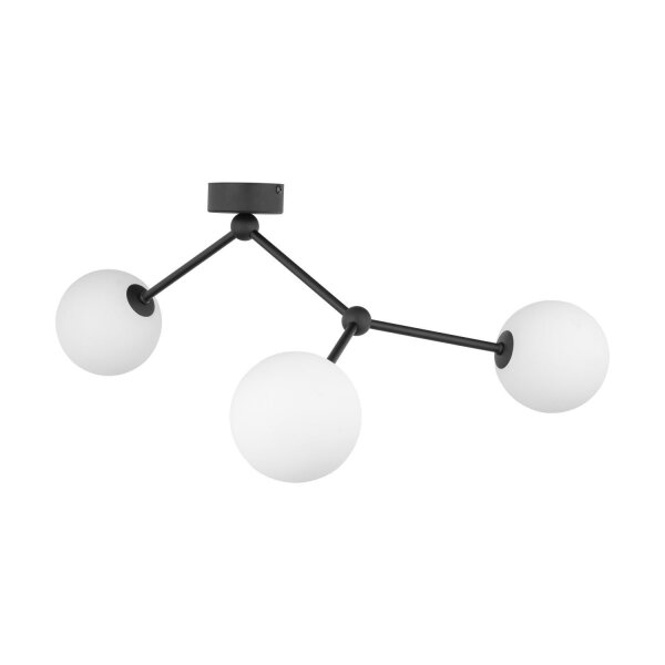 Plafonnier Noir Blanc Verre Métal 3 flammes Moderne