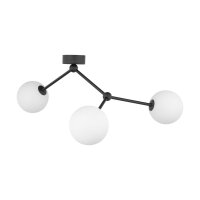 Plafonnier Noir Blanc Verre M&eacute;tal 3 flammes Moderne