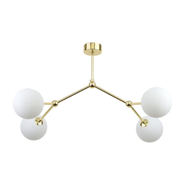 Plafonnier verre métal 4 flammes or blanc VINZA