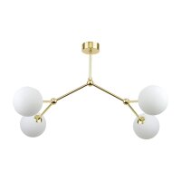 Plafonnier verre métal 4 flammes or blanc VINZA