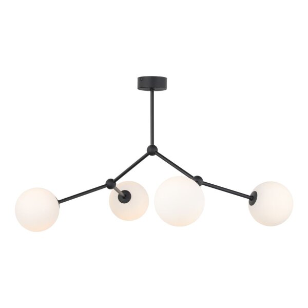 Plafonnier Abat-jour sphérique Noir Blanc Métal Verre