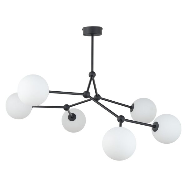 Grand plafonnier métal verre 6 flammes 105 cm de long