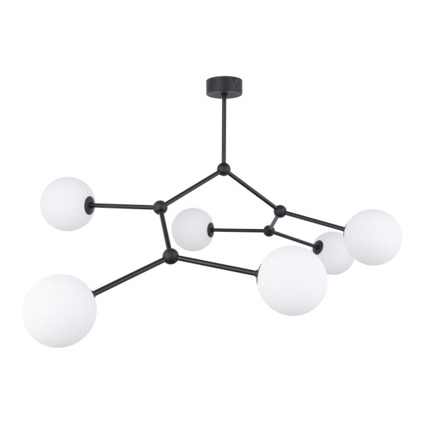 Grand plafonnier métal verre 6 flammes 105 cm de long