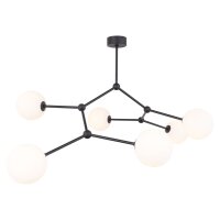 Grand plafonnier métal verre 6 flammes 105 cm de long