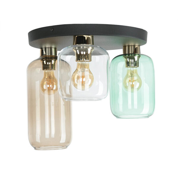 Plafonnier verre 3 flammes coloré Ø 44 cm élégant