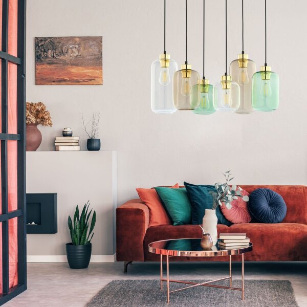 Lampe à suspendre verre métal 6 flammes E27 salle à manger
