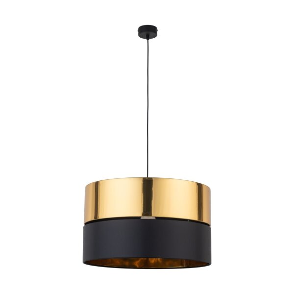 Lampe à suspendre ronde Ø 50 cm Tissu Métal E27 Noir Or