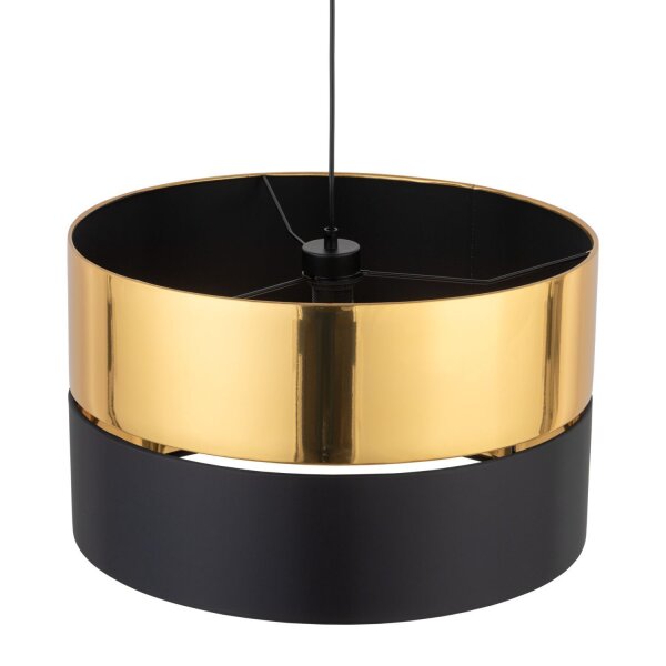 Lampe à suspendre ronde Ø 50 cm Tissu Métal E27 Noir Or