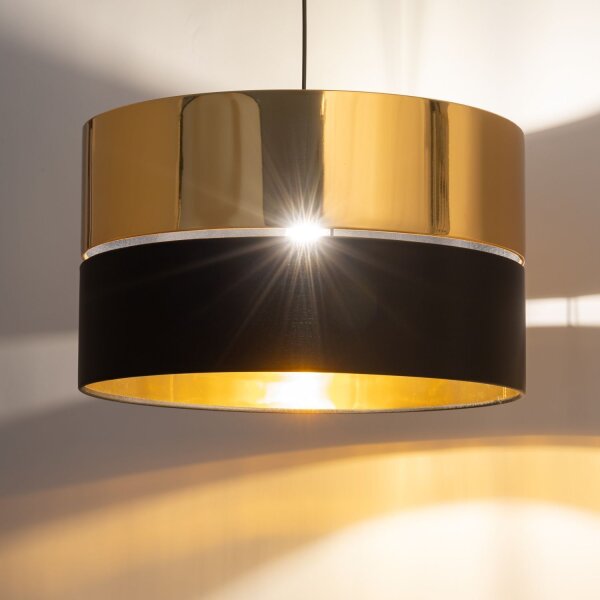 Lampe à suspendre ronde Ø 50 cm Tissu Métal E27 Noir Or