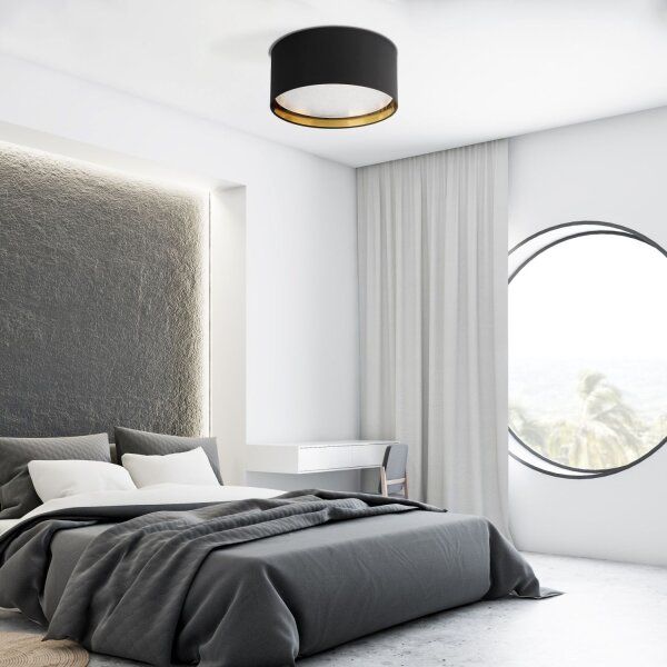 Plafonnier rond Ø 45 cm noir or faible éblouissement 4x E27